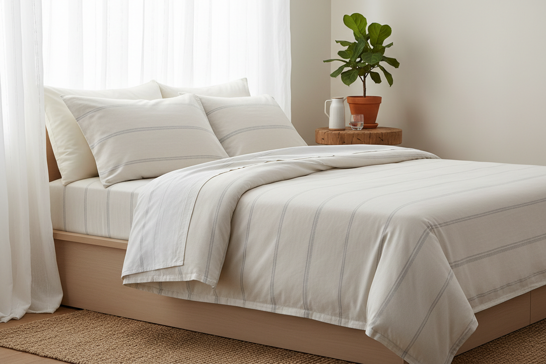 cotton bed sheet close-up showing smooth weave and breathable fabric texture