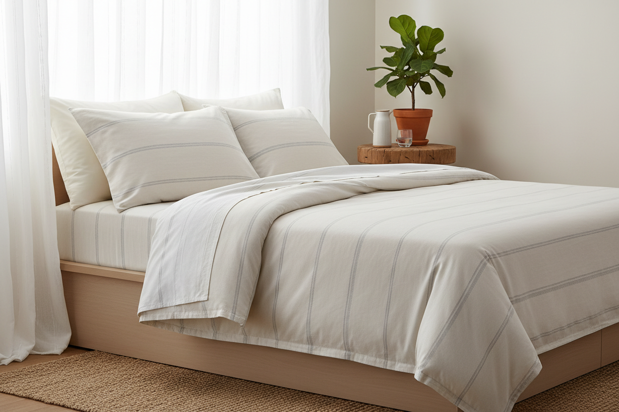 cotton bed sheet close-up showing smooth weave and breathable fabric texture