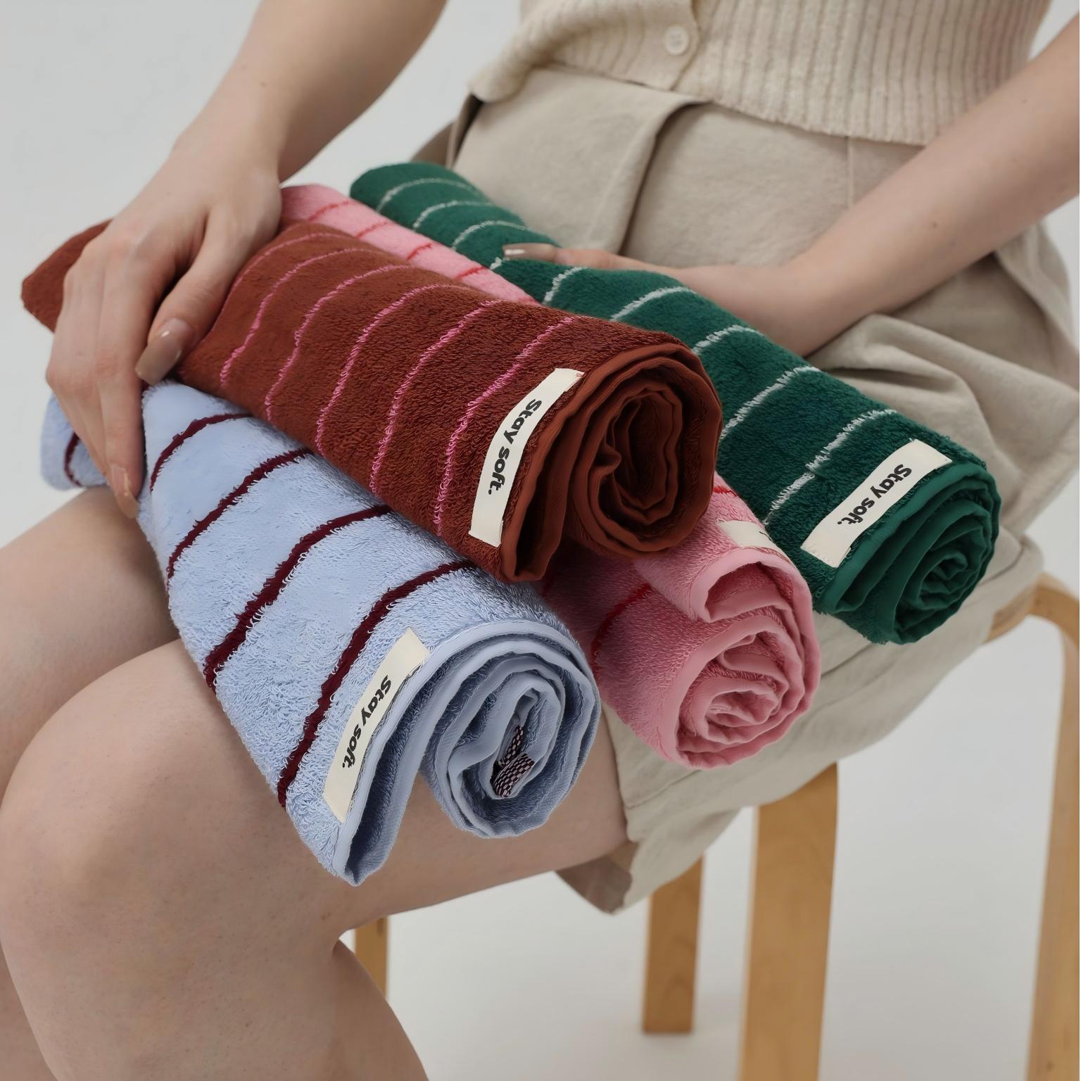 Cowace Color-blocking Striped Series Pure Cotton Bath Towels