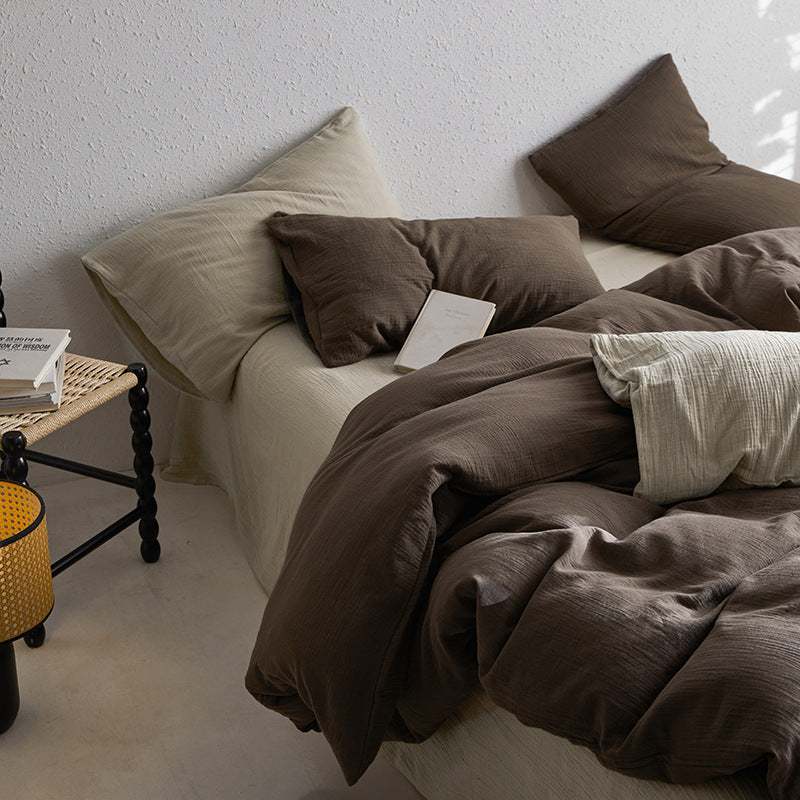 Cowace Pure Cotton Double-layer Crinkled Yarn Four-piece Set Bed Sheet