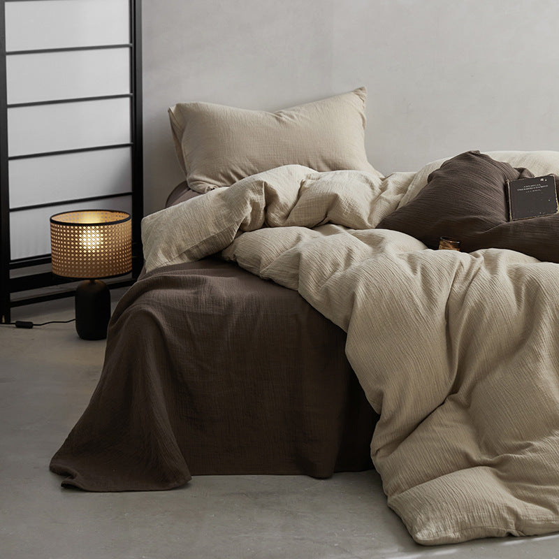 Cowace Pure Cotton Double-layer Crinkled Yarn Four-piece Set Bed Sheet